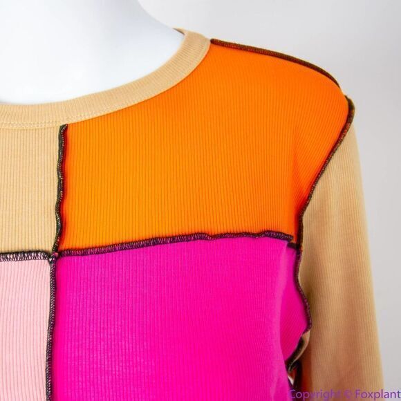 NEW Eloquii Pink Orange Patchwork Color Block Top, size 22/24 - Picture 10 of 16